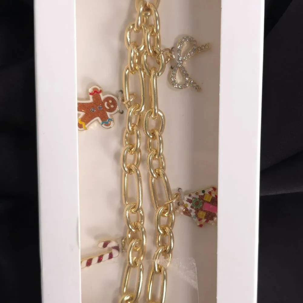 BAUBLEBAR Phone Charm Wristlet Gold Chain Gingerbread Universal Christmas